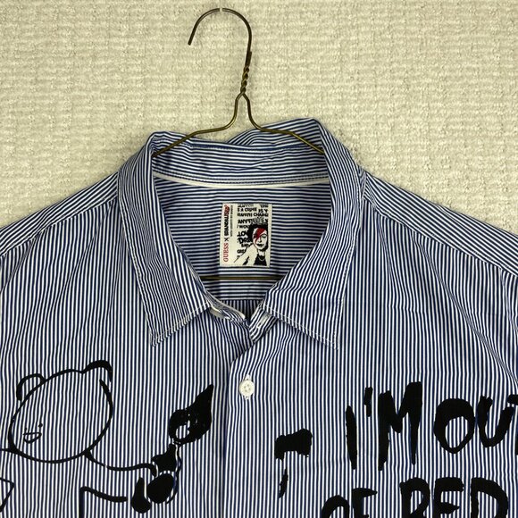 Guess x Brandalised x Banksy Stripe Button Up Out Of Bed Shirt Graffiti Read* - Picture 2 of 16